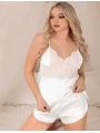 Morliva Beyaz Dantel İşlemeli İnce Askılı Saten Şortlu Takım