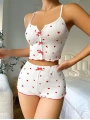 Morliva Beyaz Fiyonk Desenli Kalpli Askılı Şortlu Pijama Takım