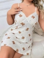 Morliva  Büyük Beden Ayıcık Desenli Pamuklu İnce Askılı Mini Gecelik