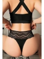Morliva Büyük Beden Bel Kısmı Dantelli Fantezi Siyah Tanga String