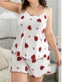 Morliva  Büyük Beden Çilek Desen Pamuklu Şortlu Pijama Takımı