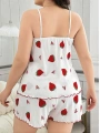 Morliva  Büyük Beden Çilek Desen Pamuklu Şortlu Pijama Takımı