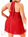 Morliva  Büyük Beden Kırmızı Fırfırlı Boyundan Bağlamalı Gecelik
