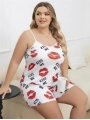 Morliva Büyük Beden Kiss Me Öpücük Desen Pamuklu Şortlu Pijama Takımı