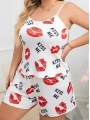 Morliva Büyük Beden Kiss Me Öpücük Desen Pamuklu Şortlu Pijama Takımı