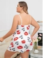 Morliva Büyük Beden Kiss Me Öpücük Desen Pamuklu Şortlu Pijama Takımı
