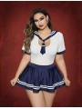 Morliva  Büyük Beden Lacivert Mini Etekli Fantezi Denizci Kostümü