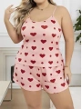Morliva  Büyük Beden Pembe Kalp Desen Pamuklu Şortlu Pijama Takımı