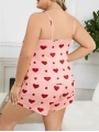 Morliva  Büyük Beden Pembe Kalp Desen Pamuklu Şortlu Pijama Takımı