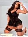 Morliva Büyük Beden Siyah Dantel İşlemeli Fırfırlı Jartiyer Takımı