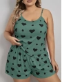 Morliva  Büyük Beden Yeşil Kalp Desen Pamuklu Şortlu Pijama Takımı