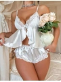 Morliva Dantel İşlemeli İnce Askılı Beyaz Saten Şortlu Takım