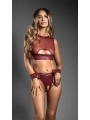 Deri Bordo Tül Büstiyerli Özel Bölgesi Açık Fantezi Takım