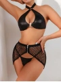 Morliva Deri Siyah Fileli Fantezi Sütyen Takımı