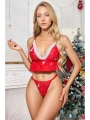 Fantezi Kırmızı Özel Yılbaşı Desenli Sütyen Tanga