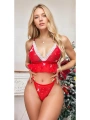 Fantezi Kırmızı Özel Yılbaşı Desenli Sütyen Tanga