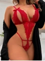 Fiyonklu Dantelli Kırmızı Fantezi Body