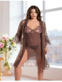 Morliva Haki Transparan Dantel İşlemeli Tül Yırtmaçlı 2li Gecelik Takımı
