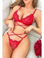Morliva  Kırmızı Bel Detaylı Fantezi Sütyen Külot Takımı