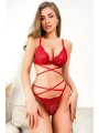 Morliva  Kırmızı Bel Detaylı Fantezi Sütyen Külot Takımı