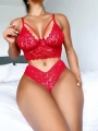 Kırmızı Dantel İşlemeli Şık Fantezi Sütyen Külot Takımı