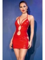 Morliva  Kırmızı Göğüs Dekolteli Mini Fantezi Parlak Deri Gecelik