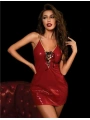 Morliva Kırmızı Göğüs Detay Fantezi Deri Elbise