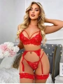 Morliva Kırmızı Göğüs İp Detaylı Dantel İşlemeli Fantezi Jartiyer Takımı