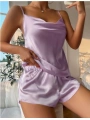 Morliva Lila İnce Askılı Saten Şortlu Takım