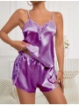 Morliva Mor Dantel İşlemeli İnce Askılı Saten Şortlu Takım