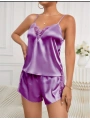 Morliva Mor Dantel İşlemeli İnce Askılı Saten Şortlu Takım