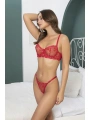 Morliva  Özel Tasarım Dantel İşlemeli Kırmızı Kalp Desenli Desteksiz Brode Sütyen Takımı