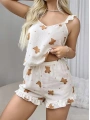 Morliva Pamuklu Ayıcık Desen Fırfırlı Askılı Şortlu Pijama Takımı