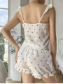 Morliva Pamuklu Beyaz Üstüne Kiraz Desen Fırfır Askılı Şortlu Pijama Takımı
