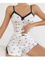 Morliva Pamuklu Beyaz Üstüne Siyah Kalp Desen Fitilli Askılı Şortlu Pijama Takımı