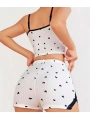 Morliva Pamuklu Beyaz Üstüne Siyah Kalp Desen Fitilli Askılı Şortlu Pijama Takımı