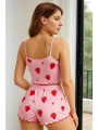 Morliva  Pamuklu Pembe Üstüne Çilek Desen Fitilli Askılı Şortlu Pijama Takımı