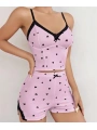 Morliva Pembe Kalp Desenli Askılı Şortlu Pijama Takım