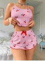 Morliva  Pembe Kiraz Desenli Askılı Şortlu Pijama