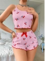 Morliva  Pembe Kiraz Desenli Askılı Şortlu Pijama