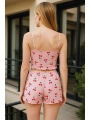 Morliva Pembe Kiraz Desenli Kurdelalı Askılı Şortlu Pijama Takımı