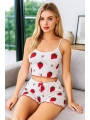Morliva Penye Kumaş Çilek Desen Beyaz Şortlu Takım