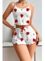 Morliva Penye Kumaş Çilek Desen Beyaz Şortlu Takım