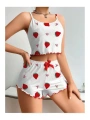 Morliva Penye Kumaş Çilek Desen Beyaz Şortlu Takım