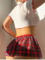 Morliva Şık Tasarım Tül Ekose Etekli Üst Kısmı Bağlamalı Fantezi Öğrenci Kostümü