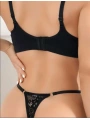 Morliva Siyah Bacak Bantlı Dantelli Fantezi String Tanga
