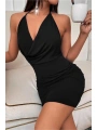 Morliva Siyah Boyundan Bağlamalı Sırt Dekolteli Mini Club Elbisesi