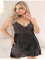 Morliva Siyah Dantel İşlemeli İnce Askılı Saten Kısa Fantezi Gecelik