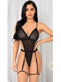 Morliva  Siyah İp Detaylı Tül Fantezi Body