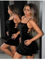 Morliva Siyah Sırt Dekolteli Simli Fantezi Mini Club Elbisesi